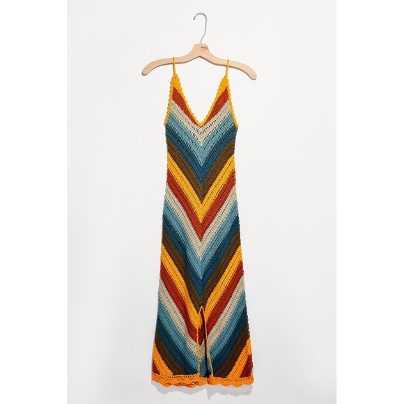 Free People Dresses & Skirts - Free People Womens Boho Freya Striped Slip Dress Crochet Knit Size S Festival